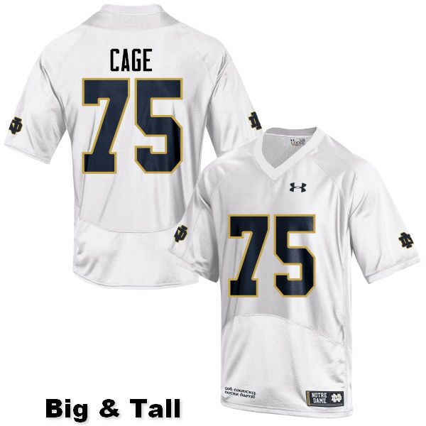 Men's NCAA Notre Dame Fighting Irish #75 Daniel Cage Stitched College Under Armour Authentic White Big & Tall Football Jersey FU10H80JO